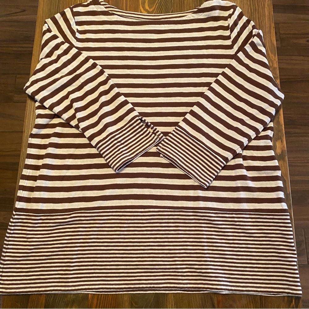 J. Jill brown white stripe cotton top